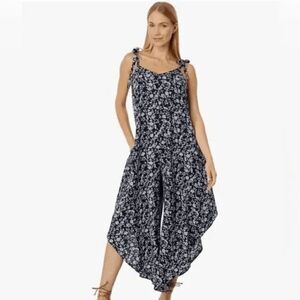 Vince Camuto Women's Plus Size Floral Tie Shoulder Angled Hem Jumpsuit 1X